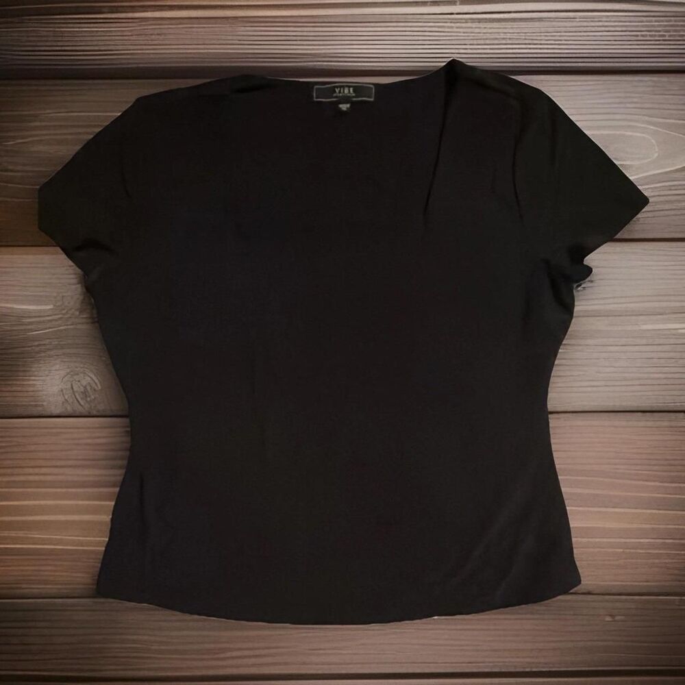 VIBE Black Short Sleeve square Neck Top Women XL petite Pullover Solid stretchy